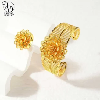 Elegant Women's Large Flower Bracelet Set – Luxury Petal Ring Jewelry Set & Hand Accessories